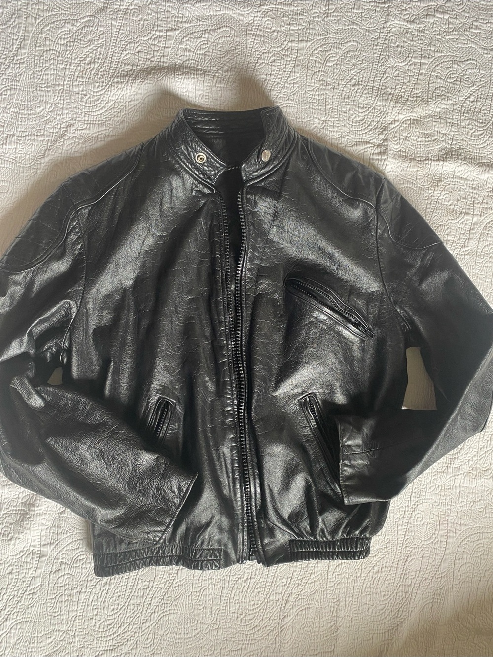 Brooks Brothers Men's Black Leather Bomber Jacket - Classic Zip Front